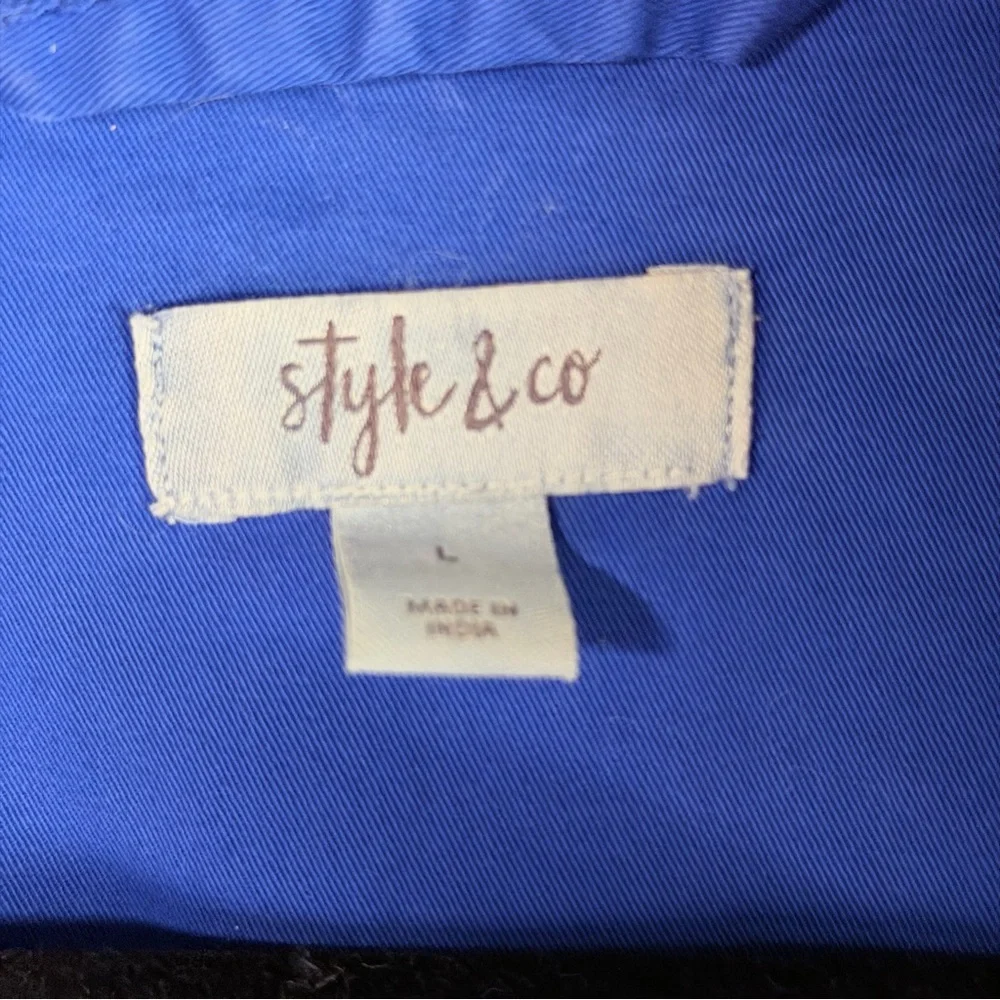 Style & Co Blue Utility Jacket Drawstring Waist Zip Snap Front Size L - Picture 9 of 9